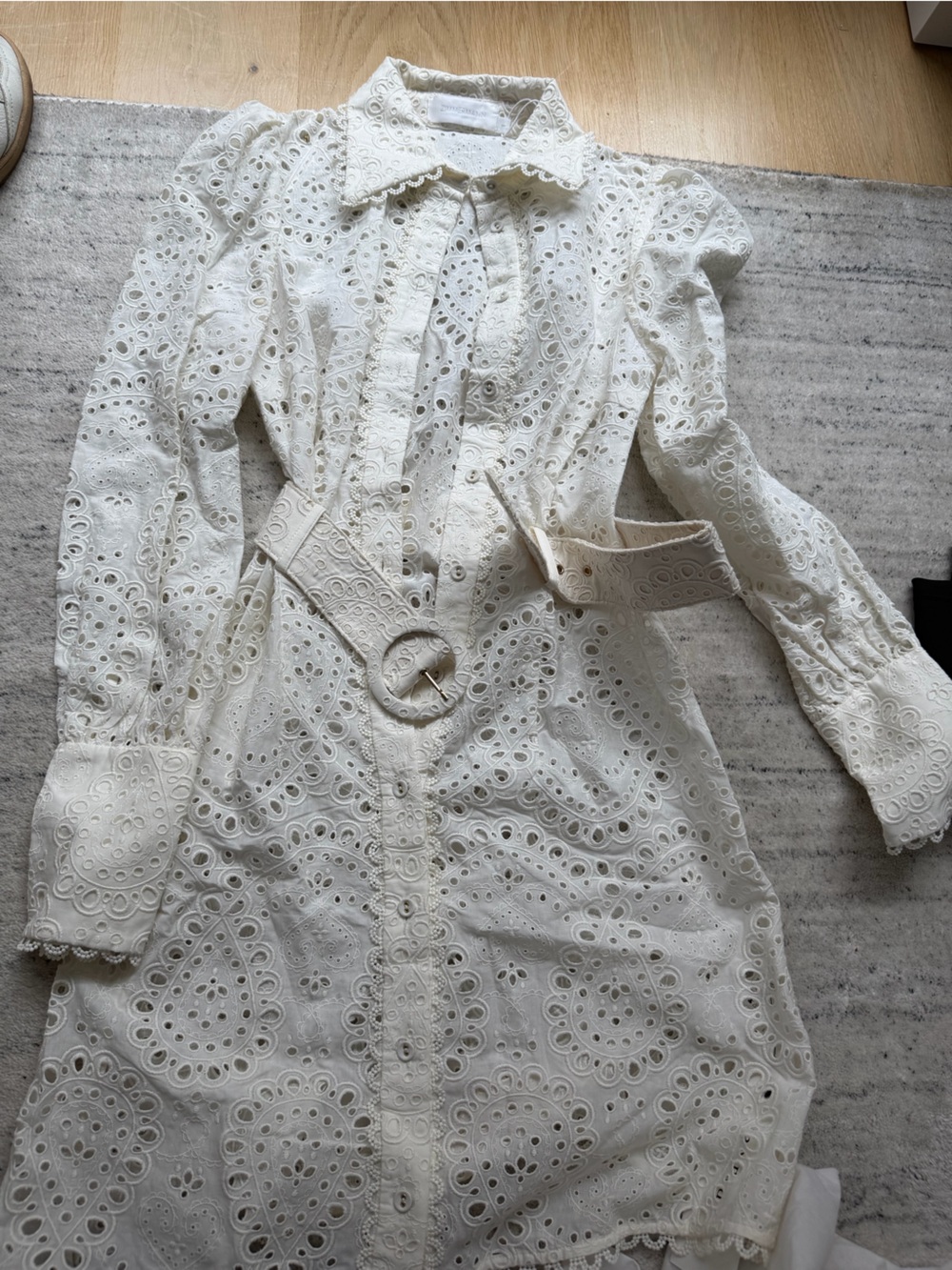 Zimmermann Ivory Eyelet Shirt Dress with Belt